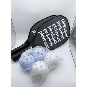 Pickleball Paddle Set 2 Paddles 4 Balls Mesh Bag Black White Beginner Kit